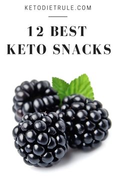 blackberries with green leaves and the words keto dietrule com 12 best keto snacks