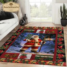 santa clause rug with christmas decorations on the floor