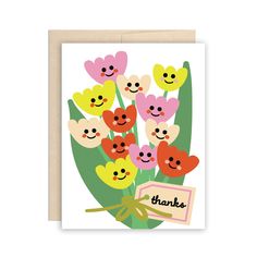 a thank card with colorful flowers on it