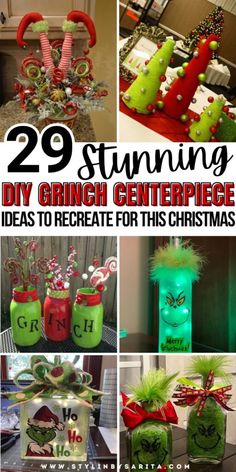 Grinch Christmas Decorations Diy, Grinch Centerpiece, Diy Grinch Christmas Decorations, Grinchmas Decorations Diy, Grinchmas Decorations, Christmas Bathroom Ideas, Christmas Decorations Grinch, Whoville Tree, Diy Grinch