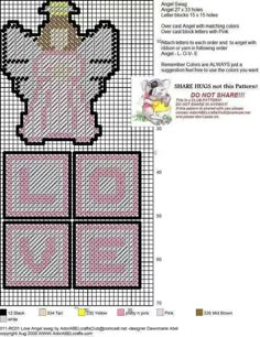 a cross stitch pattern with an angel on it's chest and four squares in the middle