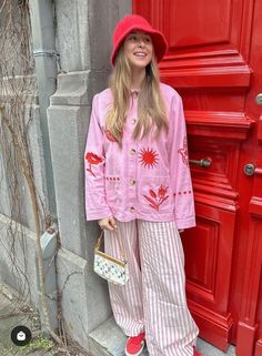 Pink Shirt Outfit, Transitional Jacket, Dopamine Dressing, Scandinavian Fashion, Winter Fits, Thread Embroidery, Colourful Outfits, Cotton Jacket, Casual Shirt