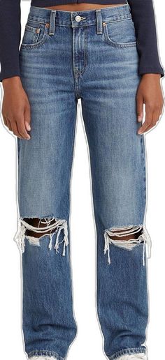 Levi's Casual Distressed Jeans, Levi's Distressed Casual Jeans, Levi's Distressed Bottoms For Fall, Trendy Ripped Levi's Jeans, Levi's Casual Ripped Jeans, Levi's Dark Wash Cutoff Jeans, Levi's Distressed High Rise Jeans, Levi's Ripped Straight Leg Jeans, Levi's Cutoff Denim Jeans