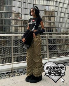 Model (Wearing XS):â€?Height: 171cm | Bust: 83cm | Waist: 59cm | Hips: 89cmDetails: Long skirt with drawstring design and ruched detailsSkirt Length: Long. All sizes are 38 inchesMaterials: 100% PolyesterNote: In Their Skin Cargo Skirt runs loose fit.recommended to size downduring the purchase Long Cargo Skirt Outfit, Long Cargo Skirt, Cargo Skirt Outfit, Earthy Outfits, Girlie Style, Punk Outfits, Girl Fits, Cargo Skirt, Gen Z