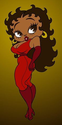 a drawing of a woman in a red dress with her hands on her chest and eyes wide open