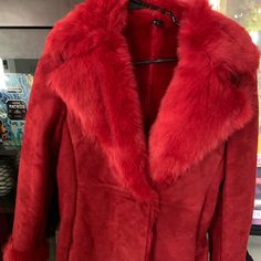 Beautiful Suede Coat With Faux Fur Lining Single Button Closure Hem Hits At The Low Hip (I Am 5'6" And It Almost Covers My Bottom.) Fitted Red Outerwear With Faux Fur Trim, Red Fitted Outerwear With Faux Fur Trim, Suede Coat, The Low, Faux Fur, Jackets & Coats, Jackets For Women, Red, Women Shopping