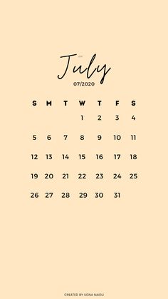 a calendar with the word july written in black ink on a beige background, it is an