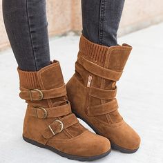 Category:Boots; Upper Materials:Faux Suede; Embellishment:Buckle; Season:Fall,Winter; Heel Type:Flat Heel; Gender:Women's; Toe Shape:Round Toe; Type:Booties Ankle Boots; Style:Elegant,Plush,Comfort,Casual; Heel Height(inch):1-2; Outsole Materials:Rubber; Occasion:Daily,Outdoor; Closure Type:Loafer; Pattern:Solid Color; Listing Date:10/11/2023; Production mode:External procurement; 2024 Trends:Plus Size; Size chart date source:Provided by Supplier. Womens Casual Boots, Ankle Snow Boots, Womens Suede Boots, Warm Snow Boots, Slouchy Boots, Buckled Flats, Zipper Boots, Buckle Boots, Snow Boots Women