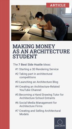 a poster with the words making money as an architecture student on it's back cover