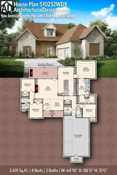 the floor plan for this house is very large and has three bedroom, two bathrooms