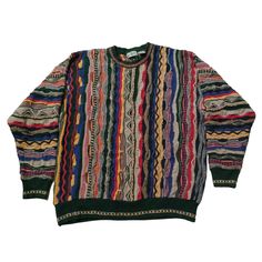 Vintage 90s Coogi Style Textured Knitted Crewneck Sweater - Classic Retro Knit Dive into the nostalgia of the 90s with this eye-catching vintage Coogi style crewneck sweater! Inspired by the iconic designs of Coogi Australia, this sweater features the same bold patterns and vibrant colors that defined an era. Perfect for fashion lovers who appreciate unique, statement pieces. Features: Era: 1990s Style: Coogi-inspired Material: High-quality 100% Wool (Soft, warm, and durable) Design: Multicolore Casual Multicolor Fair Isle Sweater, Retro Multicolor Knit Sweater, Casual Multicolor Tops With Fair Isle Pattern, Vintage Multicolor Winter Sweatshirt, Vintage Multicolor Knit Sweater, Vintage Crew Neck Knit Sweater, Retro Jacquard Knit Sweater, 90s Green Crew Neck Sweater, 90s Style Green Crew Neck Sweater