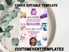 an image of a birthday card with cartoon characters on it and text that reads, canva editable template