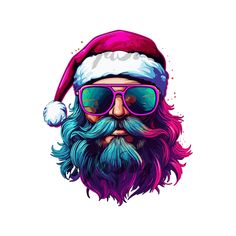 a bearded man wearing sunglasses and a santa hat