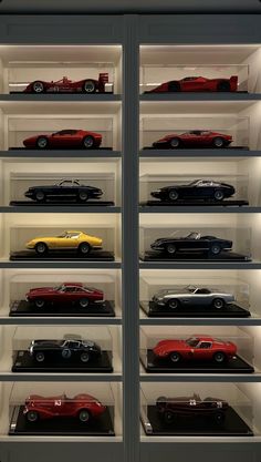 a display case filled with lots of different types of cars