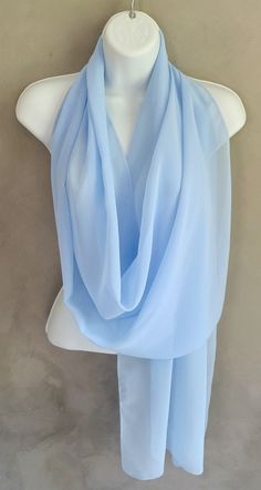 "Light Blue Scarf Wrap - Upgraded Shipping, Shipping Insurance, Signature Confirmation, and Rush My Order are available as Add On Options. Measures approximately: 71\" X 18\" Fabric: sheer chiffon, lightweight Color: light blue *Due to monitor differences, actual colors may vary slightly from what appears online. ** If you would like information on a custom order or for bulk orders please message me. SERVICES AVAILABLE Gift Wrapping Service ($6 If you would like your item gift wrapped for a spec Blue Scarf Outfit, Mint Green Scarf, Light Blue Scarf, Epic Costumes, Daphne Costume, Etsy Clothing, Etsy Clothes, Evening Wrap, Evening Wraps