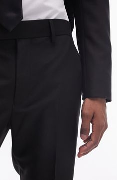 Stride through the office or your next event with confidence in slim-cut trousers made from a lightweight blend in a versatile solid hue. 28" inseam; 12" leg opening; 10" front rise; 13" back rise (size 32) Zip fly with hook-and-bar tab closure Front slant pockets; back button-welt pockets 77% polyester, 17% viscose, 6% elastane Machine wash, line dry Imported Slim Fit Business Pants For Fall, Slim Fit Straight Pants For Business, Business Slim Fit Straight Pants, Business Slim Fit Pants For Fall, Slim Fit Ankle-length Dress Pants For Fall, Fall Business Slim Fit Pants, Slim Fit Ankle-length Business Pants, Business Slim Fit Ankle-length Pants, Slim Fit Ankle Pants For Business