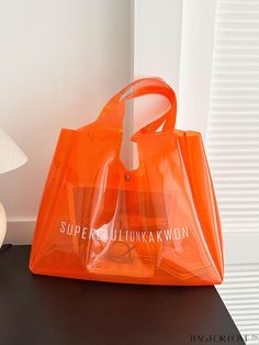 BagForLove - Spacious Transparent Tote: Ideal for Beach, Stylish Single Shoulder Bag in Orange Product Description Color Orange Pattern Type Letter Type Shoulder Tote Bag Bag Size Oversized Closure Type Buckle Material PVC Size Chart INCH CM Bag Length Bag Width Bag Height Handle Height 18.1 inch 13.4 inch 5.9 inch 11.8 inch Bag Length Bag Width Bag Height Handle Height 46 cm 34 cm 15 cm 30 cm Details Pictures Similar Products h2 { text-align: center; } /* æ¢è¡ */ li{ white-space: normal; word Pink Pvc, Beach Tote Bag, Types Of Lettering, Orange Pattern, Bags Logo, China Patterns, Orange Bag, Word Wrap, Shopping Tote Bag