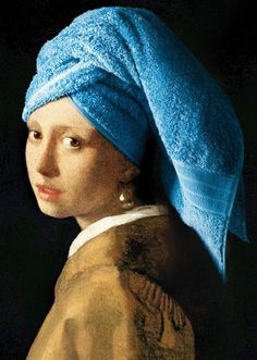 a painting of a girl with a pearl earring wearing a blue turban