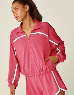 Athleisure Outerwear With Ribbed Cuffs For Leisure, Sporty Spring Tracksuit With Stretch, Sports Fall Windbreaker With Ribbed Cuffs, Sporty Stretch Tracksuit For Spring, Sporty Relaxed Fit Track Jacket For Loungewear, Relaxed Fit Tracksuit For Sports In Spring, Stretch Athleisure Outerwear For Loungewear, Fall Athleisure Track Jacket For Loungewear, Stretch Outerwear For Loungewear In Athleisure Style