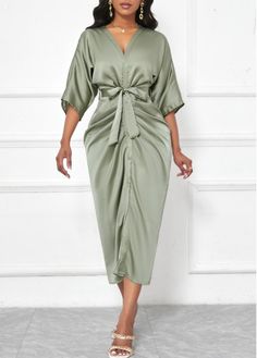 Color:Sage Green;Size:XL;Package Contents:1 X Dress , 1 X Belt;Occasion:Other;Style:Casual; V Neck Bodycon Dress, Elegant Dresses Plus Size, Beach Bridesmaid Dresses, Fashion Dresses Online, Plaid Outfits, Bodycon Dress With Sleeves, Neck Bodycon Dress, Sleeve Bodycon Dress, Plain Tops