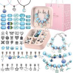 PRICES MAY VARY. DREAM GIFTS FOR GIRLS - Every little princess will love this lovely charms braclets kit. Exquisite box makes it a perfect crafts gift for girls 5+ birthdays, parties or Christmas; keep the kids busy making their own bracelets. PORTABLE JEWELRY BOX - The girls jewelry making kit contains a highquality jewelry storage box (3.9*3.9*2 inch), portable and light weight, easy to carry. All the charms and beads can be properly partitioned without making a mess. DIY YOUR EXCLUSIVE CHARM Charm Bracelet Making, Diy Bracelets How To Make, Bracelet Making Kit, Bracelet Organizer, Gifts Set, Mermaid Gifts, Diy Charm Bracelet, Jewelry Making Kit, Jewelry Kits