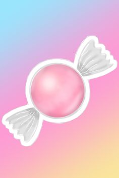 a pink candy lollipop with white wings on a multicolored background,