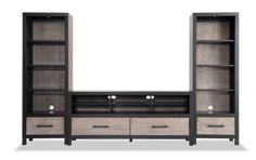 an entertainment center with shelves and drawers