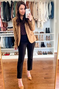 10 Items 20 Outfits for Work | Pumps & Push Ups Winter Work Outfits For Women Formal, Women In Blazers Outfit Ideas, Short Story Box Outfits, Camel Blazer Outfits Women Office Wear, Blue Work Pants Outfit, Business Casual Work Outfits Women, Women’s Blazer Outfit, Winter Blazer Outfits For Women, Camel Blazer Outfits Women