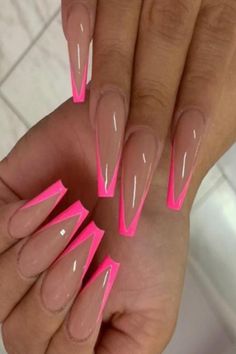 Pink French Tip Nails - Imagine never going to the salon to get your nails done, but having these perfect hot pink Rockstar nails within minutes, how does that sound? You'll never want to get your nails done at a nail salon again. Our easy to use, natural looking nails last up to 2 weeks. Get all the compliments without having to spend hours & hours, and without harming your nails. Stop in and try our coffin french tip nails today, you'll be glad you did! You just can't stop scraping, painting & Long Coffin French Tip, Coffin French Tip Nails, Coffin French Tip, Pink Rockstar, Pink French Tip Nails, Coffin French, Pink Tip Nails, Pink French Tip, Pink French Nails