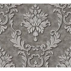 an ornate wallpaper design in grey and white