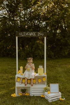 Lemonade Stand Photoshoot for kids. Lemonade Stand Photo Shoot, Mini Session Themes, Baby Photography Backdrop, Mini Photo Sessions, Lemonade Party, Photography Mini Sessions