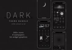 dark theme bundle for iphones and android devices with icons, wallpapers, and widget graphics