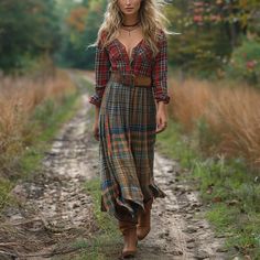 Casual Home, Elegant Casual, Maxi Styles, Plaid Dress, Photo Colour, Style Elegant, Retro Dress, Lapel Collar, Sleeve Designs