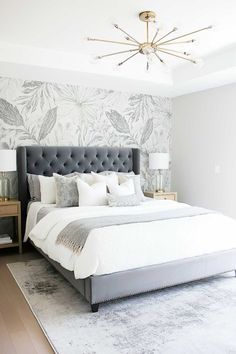 50+ grey bedroom with accent wallpaper Grey Bed Wallpaper