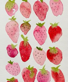 watercolor painting of strawberries on white paper