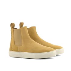 Ambrogio 4301 Bespoke Custom Men's Shoes Sand Lux Suede Leather Chelsea Sneakers (AMB1849)-AmbrogioShoes Light Sneakers, Shoe Crafts, Suede Chelsea Boots, Shoe Tree, Classic Boots, Chelsea Boot, Buy Shoes, Khaki Green, Custom Shoes