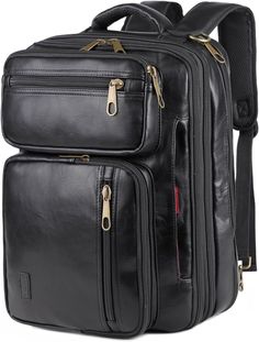 This 16" Leather Laptop Backpack Briefcase is meticulously designed for practicality and style. Featuring a hybrid design, abundant capacity, and travel-friendly attributes, it is a ideal for those who are on-the-go, such as professional, student, and adventurers. Crafted from vegan leather, it provides a sumptuous feel identical to real leather while being animal-friendly. Key Features: Versatile 2-in-1 Design: This multi-purpose rucksack functions as both a laptop backpack and a briefcase, off Everyday Backpack Luggage, Everyday Portable Backpack Luggage, Portable Everyday Backpack Luggage, Portable Backpack Luggage For Everyday Use, Multifunctional Portable Laptop Bag For Travel, Functional Portable Backpack For Business, Business Luggage With Zipper Closure, Functional Portable Business Backpack, Business Rectangular Luggage With Zipper Closure