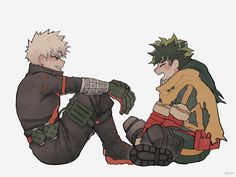 two anime characters are sitting on the ground