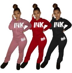 Long Sleeve Hooded Tops Sweatpants 2 Pcs Women Tracksuit Winter Sportswear Sets With Pockets, Fitted Hooded Sports Sets, Winter Fitted Tracksuit With Letter Print, Fitted Winter Tracksuit With Letter Print, Winter Tracksuit With Letter Print, Winter Sports Sets With Pockets, Sporty Fitted Hooded Set, Black Garter, White Garters