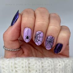 Purple Halloween Nails, Black And Purple Nails, Fun Halloween Nails, Purple Nail Designs, Her Nails