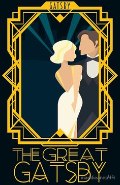 the great gatsby poster with an image of a man and woman in art deco style