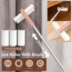 the toilet roller with brush is shown in three different positions and has 3 rolls on each side