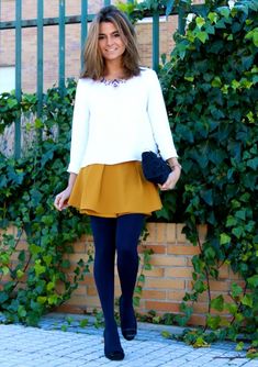 Medias Azules Outfit, Outfit With Tights, Pantyhose Outfit, Blouse Zara, Mixing Colors, Happy Me