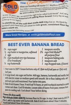 the best ever banana bread recipe is in a package with instructions on how to make it