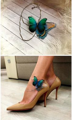 Shoe Makeover, Butterfly Anklet, High Heels Boots, Ankle Jewelry, 자수 디자인, Butterfly Jewelry, Foot Jewelry, Diy Shoes, Anklet Jewelry