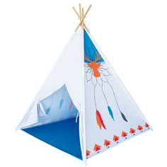 a teepee tent with arrows on it and an arrow sticking out of the top