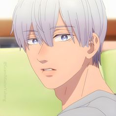 an anime character with white hair and blue eyes