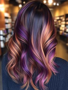 Hair Color Trending Now, Fancy Hair Color Ideas, Colored Roots With Brown Hair, Light Brown To Red Ombre Hair, Dramatic Multi Dimensional Hair Color, Haircolor 2024 Fall, Striking Hair Color Highlights, Pops Of Color In Hair