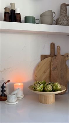 the kitchen counter is clean and ready to be used for cooking or as an appetizer