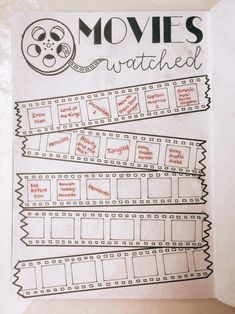 a movie poster with the words movies watched written on it in black and red ink